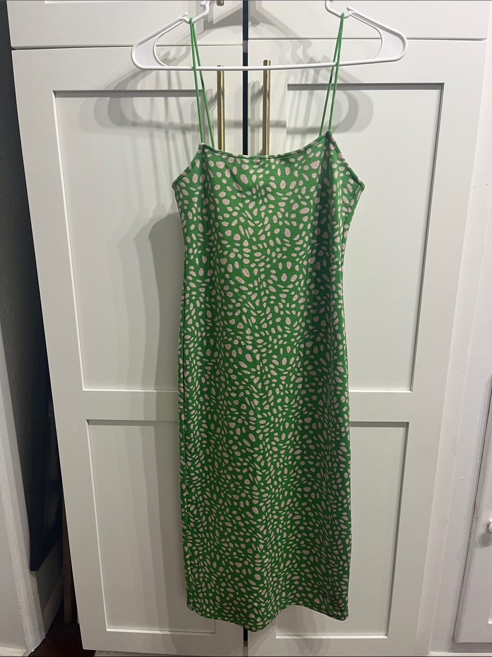 Zara Green Midi Slip Dress with Cream Spot Print